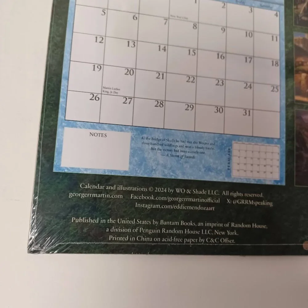 George R.R. Martin NEW A Song of Ice and Fire 2025 Calendar -Sealed